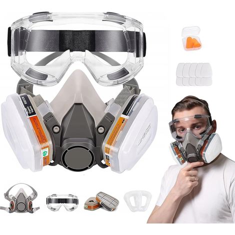 Reusable Respirator Mask with Filter and Goggles - Gas Mask with 10 Replacement Filters for Paint, Dust, Epoxy Resin, Paint (1/5)