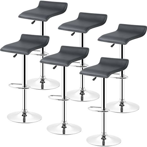 Tabourets de Bar Manhattan en Similicuir, (Lot de 6, Noir) Hauteur Reglable, Barre Repose-Pieds Chromes, Rotatif a 360 Degr (1/5)