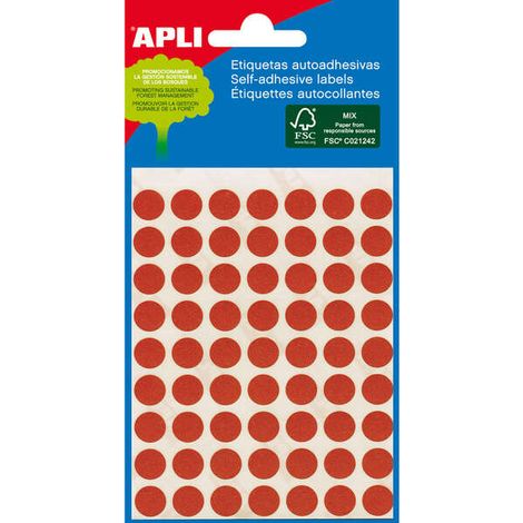 APLI Circular labels 5 sheets 8 x 8mm Red etiqueta autoadhesiva Rojo 288 pieza(s)