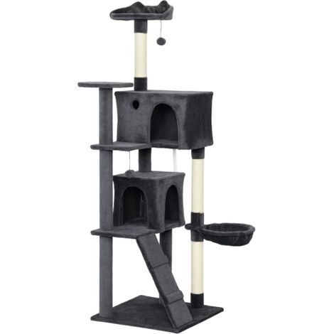 Large 180cm Cat Tree Tower with Scratching Posts, Cozy Condos, Plush Perches, Hammock and Ladder in Dark Grey (1/5)