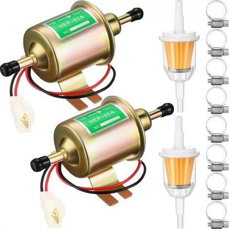 Pompe à carburant électrique universelle HEP-02A 12V, kit 2 pompes avec filtres à essence et colliers de serrage,pompe électrique basse pression pour voiture, moto, tracteur (1/5)