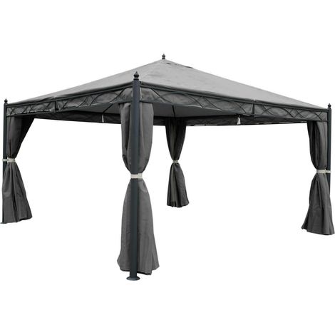 Pergola pavillon gazebo de jardin cadre stable de 7cm avec paroi latérale + moustiquaire gris 4x4m 040004091