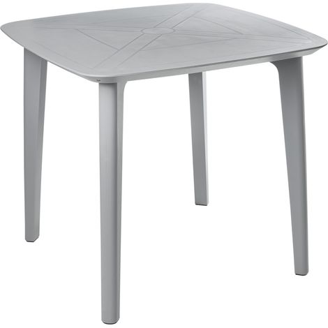 Mesa de jardín de material sintético de 4 plazas resistente a la intemperie al aire libre patio gris claro Sorico