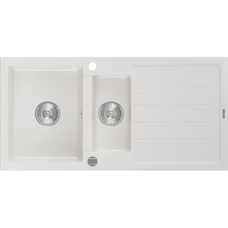 Mexen Andres lavello in granito 1,5 vasca con scolapiatti 1000 x 500 mm, bianco, sifone cromato - 6515101510-20 (1/5)