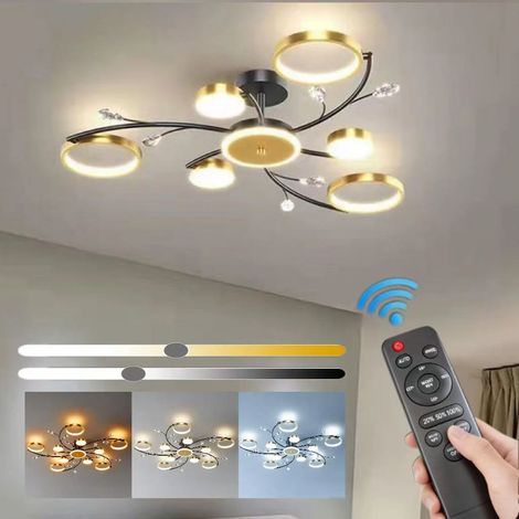 Plafonnier doré à intensité variable, avec télécommande, lustre semi-encastré, luminaire décoratif (1/5)