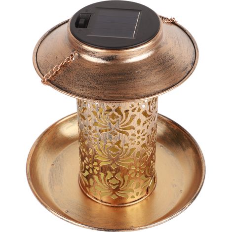 Mangeoire solaire pour oiseaux en métal robuste, lampe paysagère suspendue, décoration de jardin extérieur avec lumière LED