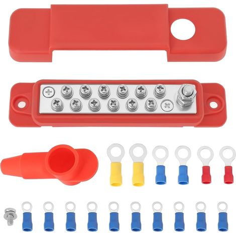 Módulos de barra colectora de bloque de distribución de energía de 12 puntos para sistema de distribución de energía CC de alta capacidad de 12 V 180 A para aplicaciones automotrices (rojo) (1/2)