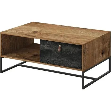 CAROLINE - Table basse 1 tiroir en bois - Brun foncé
