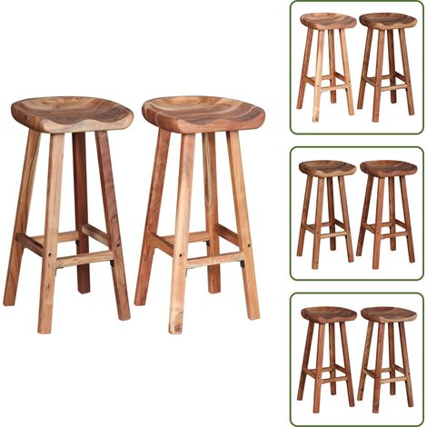 Tabourets de bar lot de 2 bois d'acacia massif - Tabourets De Bar - Tabourets Hauts - Meubles De Cuisine - Chaise De Bar - Décoration Intérieure (1/5)