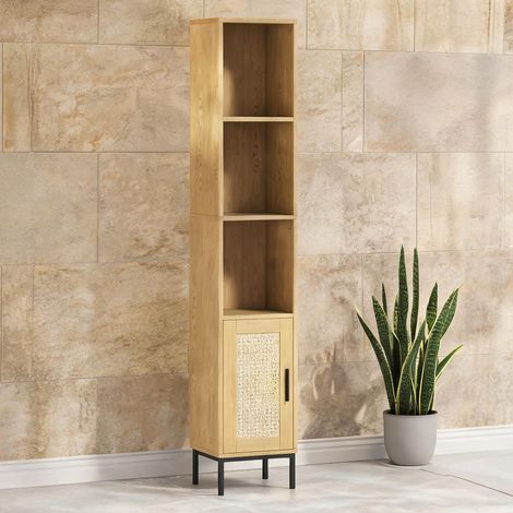 Meuble de salle de bain finition bois naturel étroit en bois (1/5)