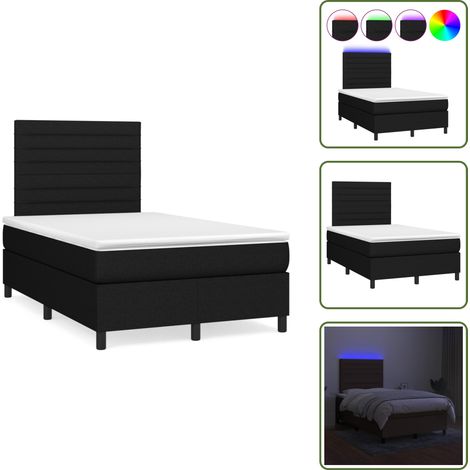 The Living Store Sommier à lattes de lit matelas et LED noir 120x190 cm tissu - Sommier Tapissier - Matelas LED - Literie Noir - Chaise Lit - Chambre À Coucher (1/5)