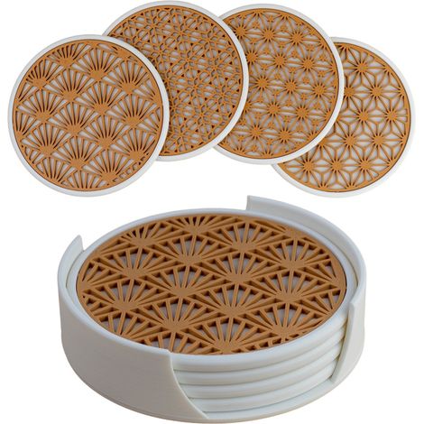Juego de 4 posavasos Kumiko con soporte, fabricados en Japón. (1/5)