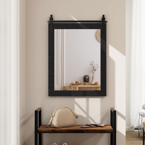 COSTWAY Specchio da Parete 76,5 x 56 cm, Specchio Rettangolare con Cornice in Legno e Staffa in Metallo, Specchio da Bagno Corridoio Soggiorno, Bianco (Nero) (1/5)