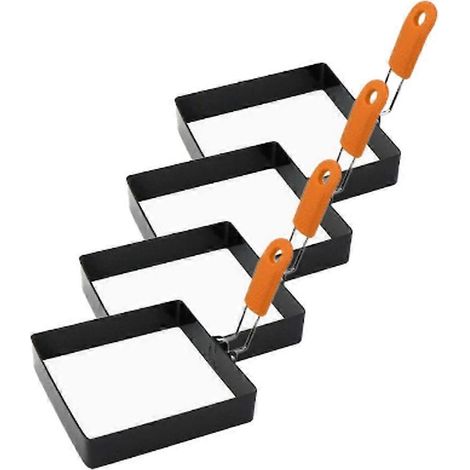4 pièces antiadhésif friture poêle avec silicone poignée acier inoxydable œuf moule pâtisserie (1/5)