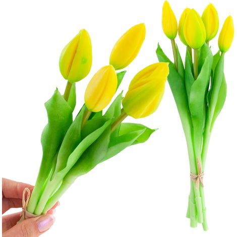 Bouquet di tulipani realistici in gomma, colore giallo, 5 teste CV17693-3 (1/5)
