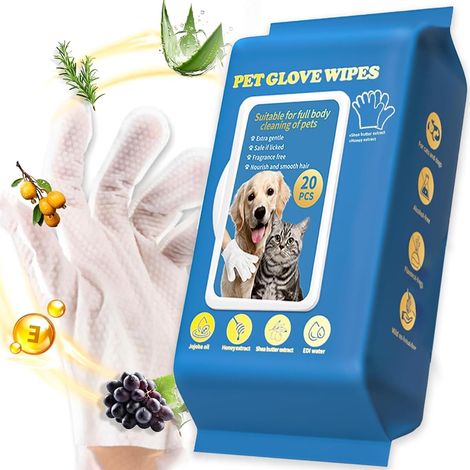 Gants de nettoyage pour chien et chat, gants de toilettage nettoyants et déodorisants, nettoyants pour les poils de chien et de chat, visage, oreilles, yeux et pattes, lingettes de toilettage pour (1/5)