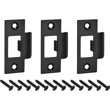 3Pcs Pièce de Rechange pour Plaque de Serrure, 70mm x 40.3mm Plaque de Frappe de Verrou de Pêne Dormant en Acier Inoxydable pour Renforcement de Cadre de Porte, Noir (1/5)