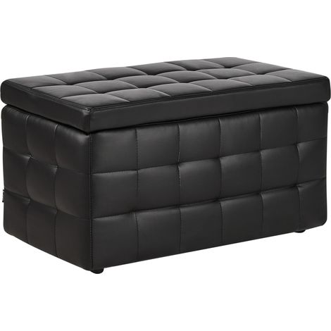 Pouf Cassapanca Imbottito in Ecopelle Nera Stile Chesterfield Michigan