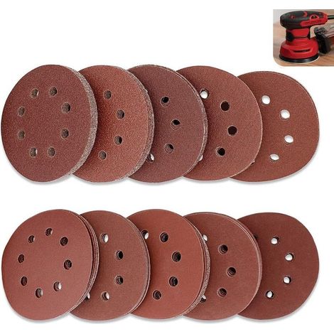 Lot de 100 disques abrasifs 125 mm Papier abrasif, papier abrasif de fixation en nylon pour ponceuses orbitales Disques abrasifs 40/60/80/100/120/180/240/320/400/800 (10 par taille) - RW (1/5)