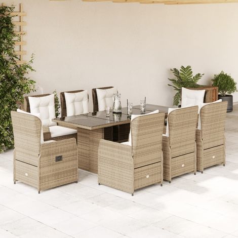 9-tlg. Garten-Essgruppe mit Kissen Beige Poly Rattan (1/5)