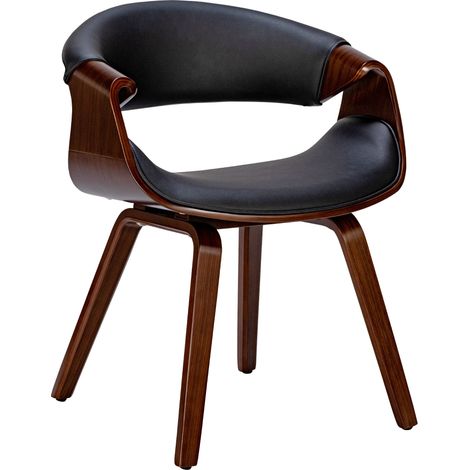 Chaise de salle à manger fauteuil de bureau sans roulette assise en synthétique noir pieds en bois FAL101551
