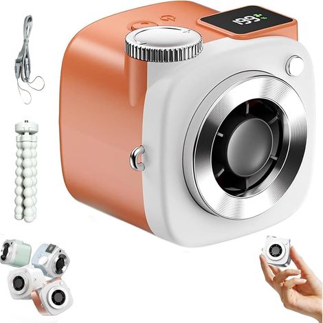 Ventilateur portable mini caméra, Avec trépied et cordon, 199 vitesses, écran LED, ventilateur personnel-Orange (1/5)