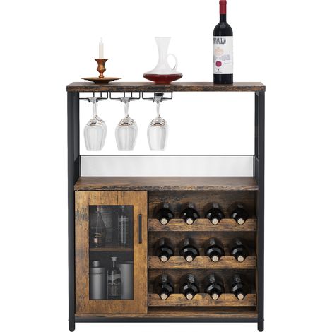 Meuble Bar / Cave à Vin en Bois, Porte-Verres et Casier Amovible, 72x35x90 cm, Marron Rustique (1/5)