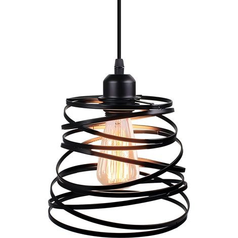 Suspension Luminaire Moderne Créatif Lustre Plafonnier Design Spirale Cascade Métal Vintage Éclairage E27 Rétro Lampe Suspension Chambre Salon Salle à Manger 20cm Noir (1/5)