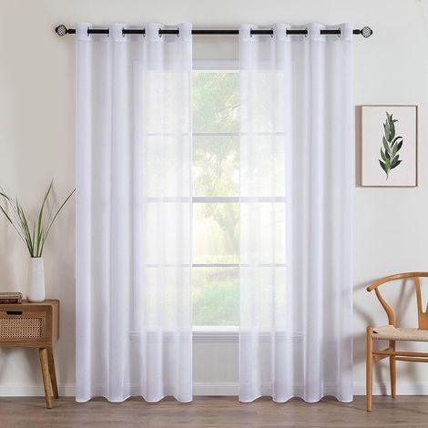 Rideaux Voilage Blanc 140x260 Rideau de Fenêtre à œillets 2 Panneaux (1/5)