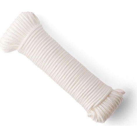 Corda in nylon intrecciato (4 mm, 50 m) - Corda in poliammide bianca resistente e durevole - Paracord per impieghi gravosi - Resistenza alla rottura di 275 kg
