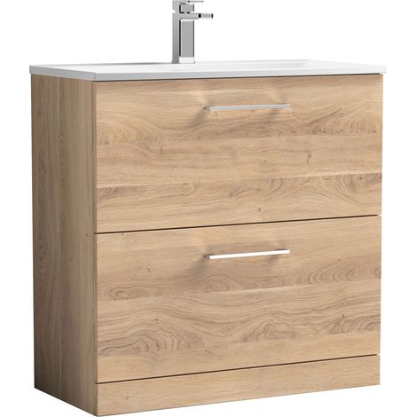 Nuie Arno Bleached Oak Woodgrain 800mm 2 Drawer Vanity Unit and Curved Ceramic Basin - ARN3035G (1/5)