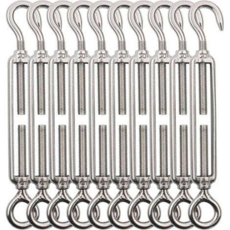 10pc M5 Hook & Eye Turnbuckle, Stainless Steel Wire Tensioner/INOX Cable Tensioner for Clotheslines, Steel Cables, Steel Ropes (1/5)