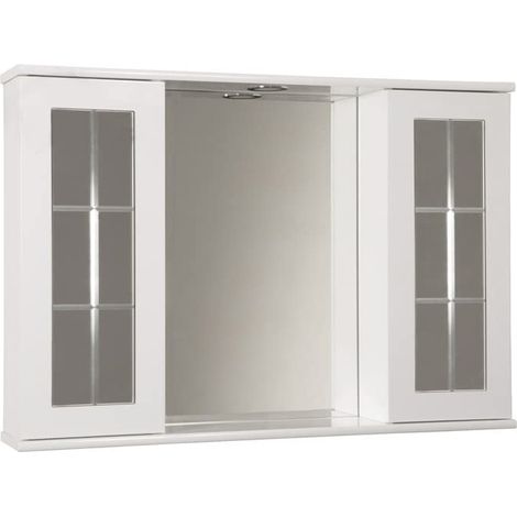 Mama Store SPECCHIERA Bagno con Inglesina e Luce LED-Bianco Lucido Laccato, L. 92 CM X P. 16 CM X H. 64 CM (1/4)