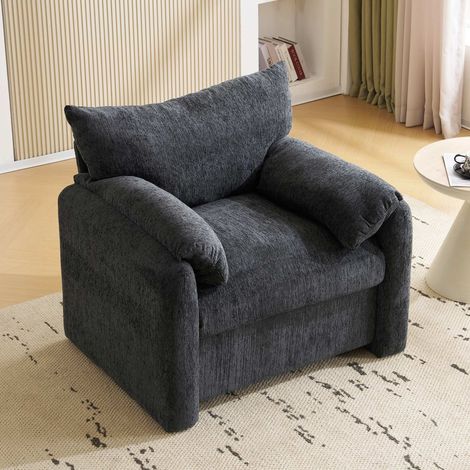 Fauteuil lounge 1 place gris en tissu Chenille, fauteuil XXL rembourré avec accoudoirs confortables, fauteuil design moderne pour salon, chambre ou espace détente (1/5)