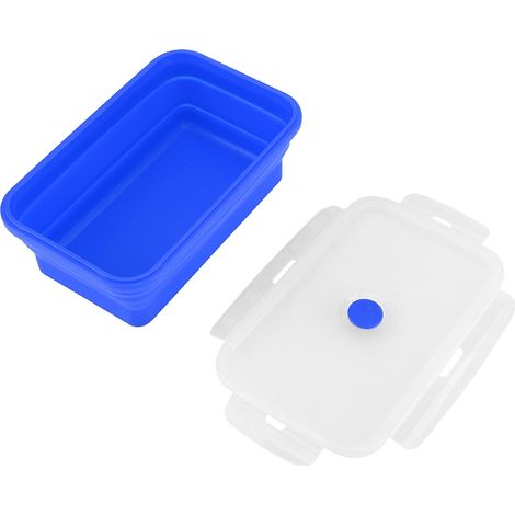 1200 ml rechteckige Silikon-Bento-Box, faltbare Lunchbox, mikrowellengeeigneter Lebensmittelbehälter (Dunkelblau) (1/5)