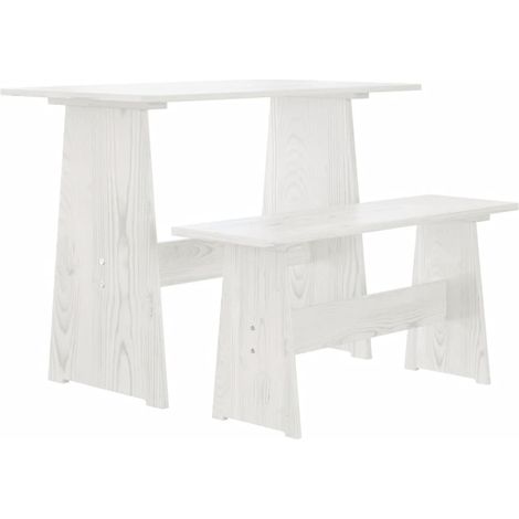 Table à manger,Design Scandinave,Table de salle à manger avec 1 banc Blanc Bois de pin solide HH37913 (1/4)