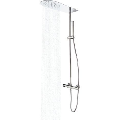 Colonne de douche thermostatique en laiton chromé – Pommeau extra plat 2mm – Douchette 1 jet – Flexible inox 150cm – Sécurité anti-brûlure 38°C (1/4)