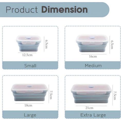 Set de 4 Boîtes de conservation, Silicone, Pliables, Micro-ondes, Réfrigérateur, Congélateur, Repas à emporter (1/4)