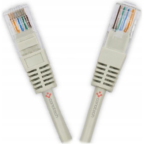 Cable de conexión UTP cat 5e de 20 m con conectores RJ45, color gris, para LAN, Conotech NS-91 (1/2)