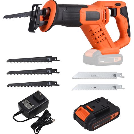 20V Cordless Reciprocating Saw Variable Speed 3000SPM Handheld Electric Saw with 2.0Ah Battery Fast Charger 5 Pcs 6-inch Saw Blade for Cutting Wood PVC Pipe Metal