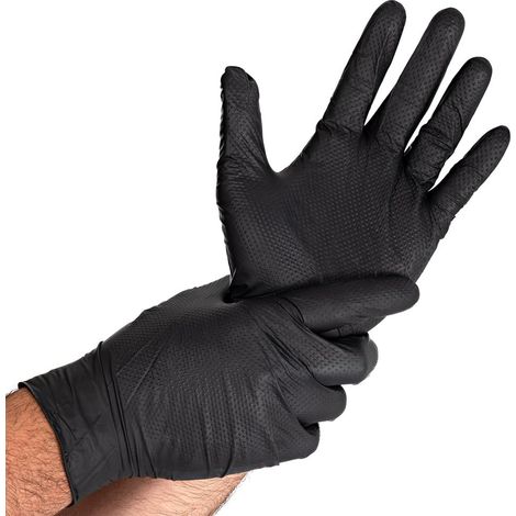 FRANZ MENSCH HYGOSTAR DIAMOND GRIP LOT DE 50 GANTS EN NITRILE NON POUDRÉS, NOIRS, 8/M, 24 CM, TEXTURE DIAMANT, EXTRA FORTS/ÉPAIS
