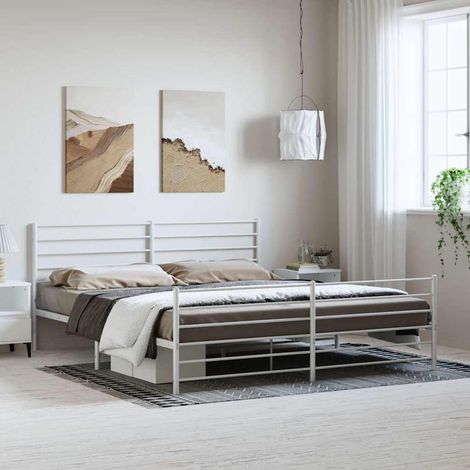 Estructura cama sin colchón con estribo metal blanco 193x203 cm (1/5)