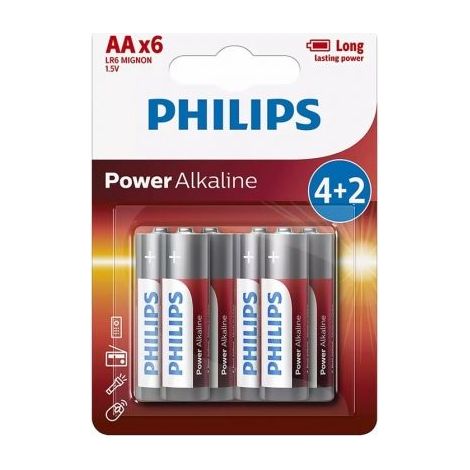 Pack 6 Pilas Alcalinas AA Philips LR6P6BP/10/ 1.5V