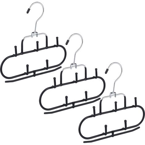 Set 6 Perchas para Cinturones, 5 Ganchos, Barra, Antideslizante, Colgador Accesorios, Corbatas, Metal, Negro