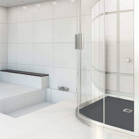 Mineralguss-Duschwanne MADISON CURVE Schieferoptik ANTHRAZIT 90x90 cm (1/4)