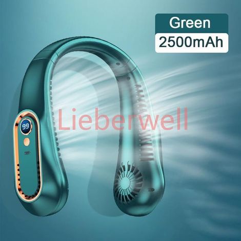 Ventilateur tour de cou sans pales, affichage numérique, , entilateurs électriques rechargeables USB , vert (1/5)
