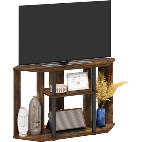 Meuble Poteaux en Plastique pour TV, Bois d'ingénierie, Pin Ambre/Noir, 98,3 (L) x 60,2 (H) x 29,7 (P) cm (1/5)