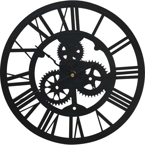 Horloge Murale Analogique Design Engrenage Mouvement Quartz en Acrylique Noir 30 cm (1/5)