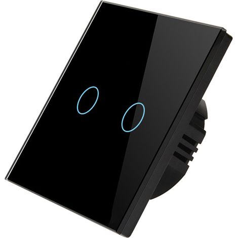 AC90–240V AC90–240V Smart-Schalter mit einem Knopf, WLAN-fähig, App-kompatibel, Touch-Sprachsteuerung, RF433-Frequenz, kompatibel mit Google Home, für Tuya, 2 Tasten, schwarz (1/5)
