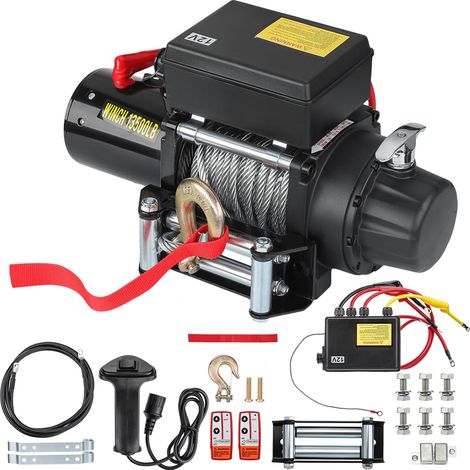 Electric Winch, 6123 kg / 13500 lbs, 12V DC Motor Winch, 2 Radio Remote Controls & Cable Control, IP67 Waterproof, for Towing Applications, Quads, SUVs, Jeeps, ATVs and Boats (1/5)